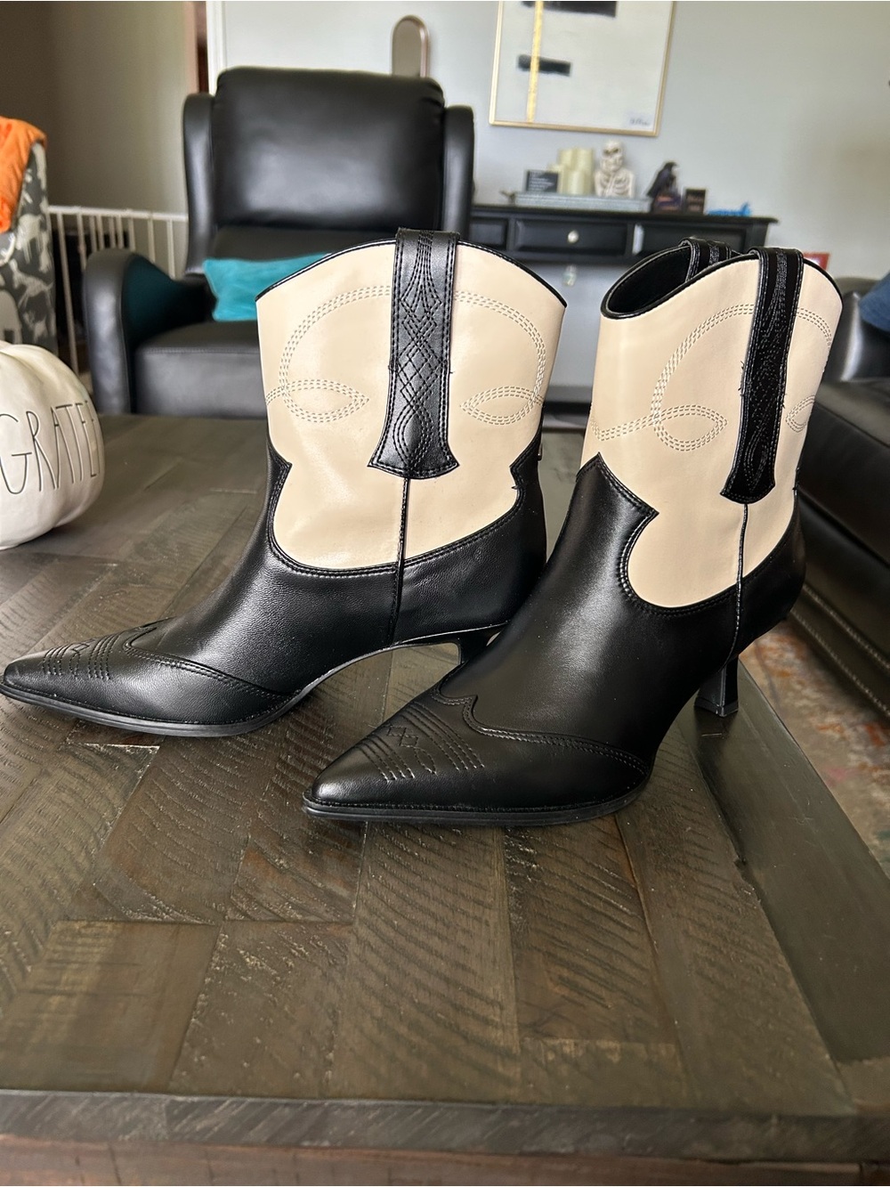 Sam Edelman Circus black and cream western ankle boots